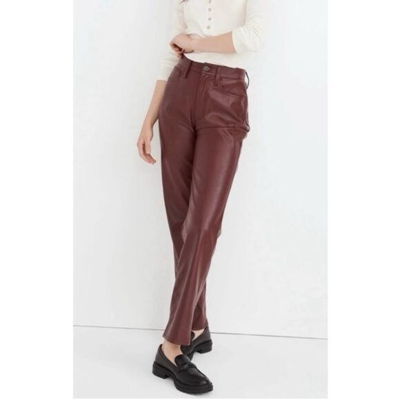 New Madewell The Plus Perfect Vintage Straight Jean Faux Leather in Cabernet 27 - Picture 13 of 14